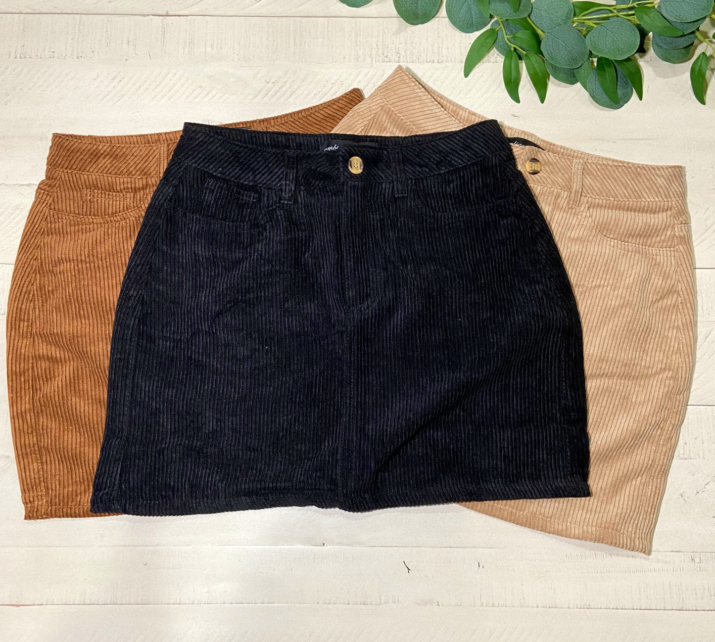 Corduroy Skirt in Tan, Black and Brown